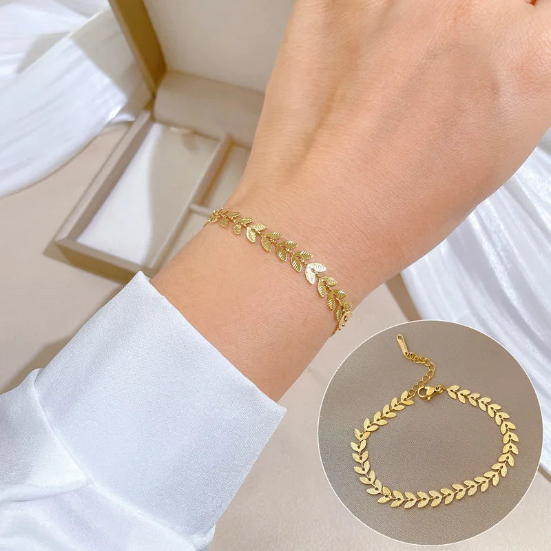 Fashion Minimalist Stainless Steel Bracelet Adjustable Leaf Personalized Chain Bracelet for Girls