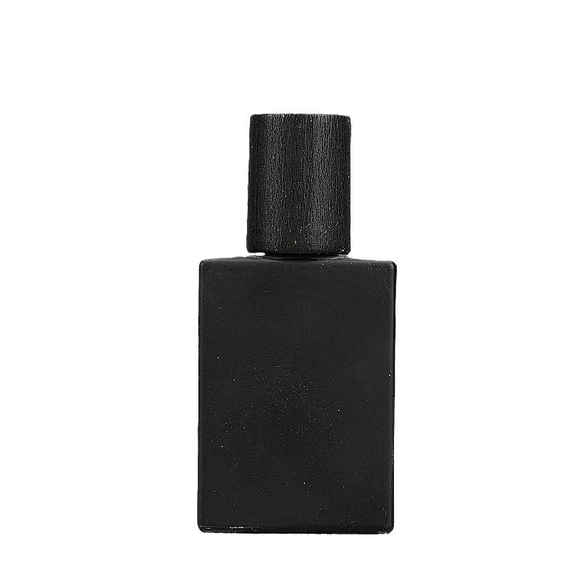 Luxury Black Dark Brown Wood Cap Refillable Glass Spray Bottle 30ml square Matte Black Empty Refillable Glass Perfume Bottle