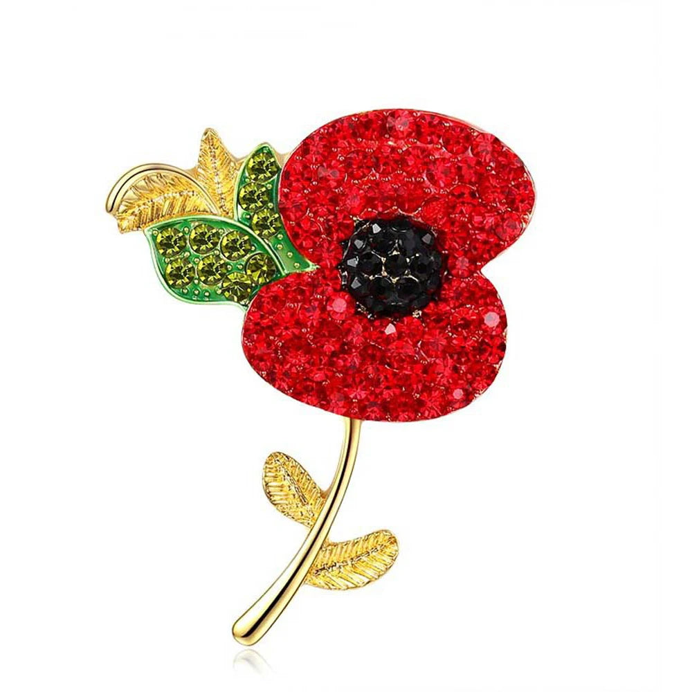 Factory Rhinestone Poppy Flower Badge Brooches Lest We Forget Lapel Pin Festival of Remembrance Day Souvenir Flower Pin Brooc