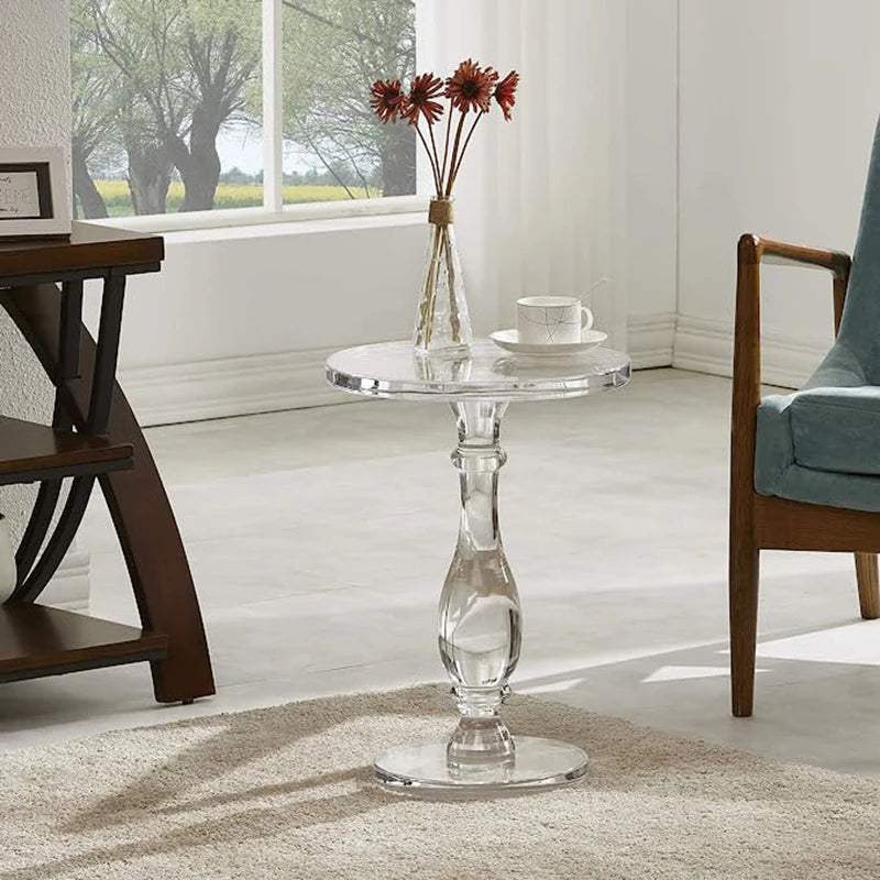 Clear Round Lucite End Table Luxury Modern Nightstand with Clear Small Round Top and Solid Post Acrylic SideTable
