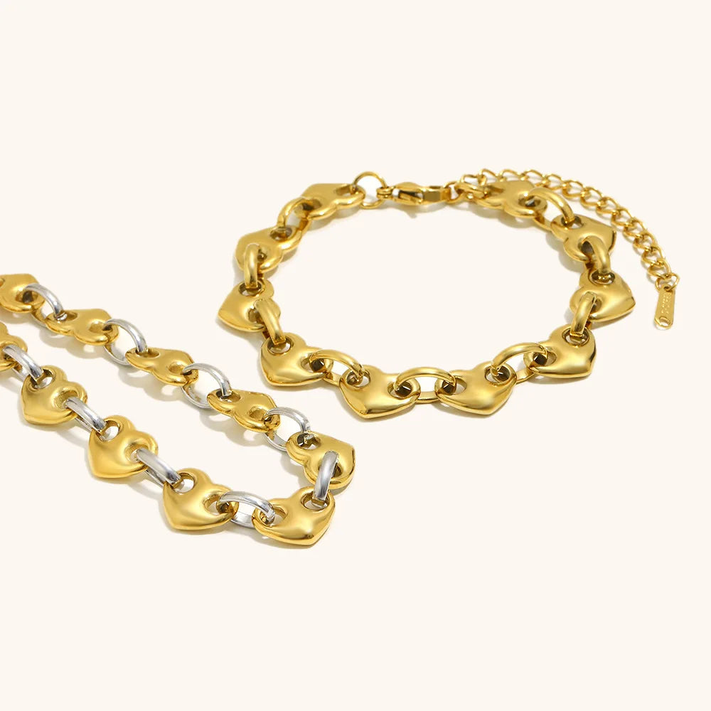Maiou Designer Elegant Trendy Waterproof Stainless Steel 18K Gold Plated Heart Link Bracelet for Women Jewelry