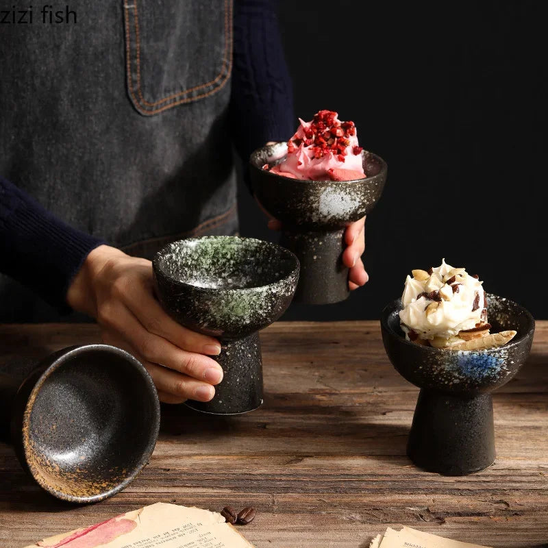 High Feet Ceramic  Dessert Bowl Ice Cream Cup Dinner Plate Serving Plates Fruit Plate Salad Bowls Soup Bowl Snack Tray Dish