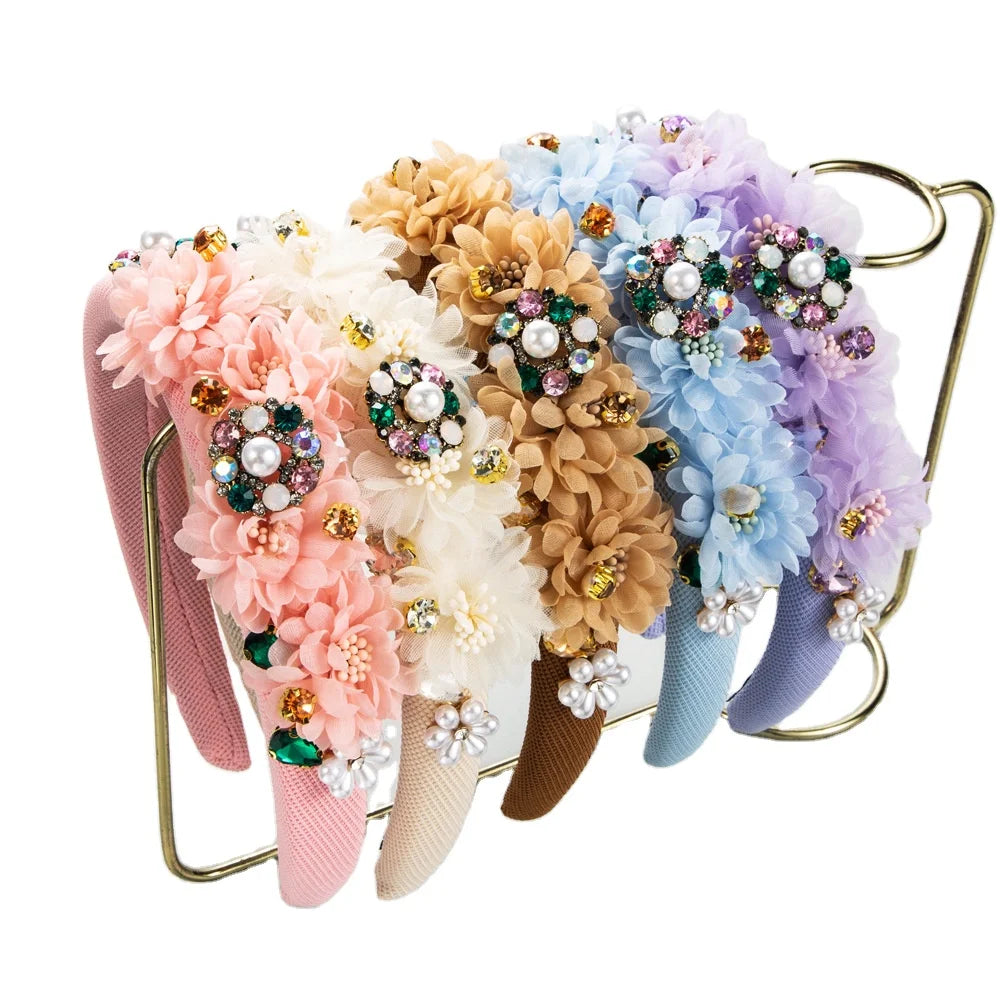Sweet Flower Headband Fashion Wide Hairband With Pearls