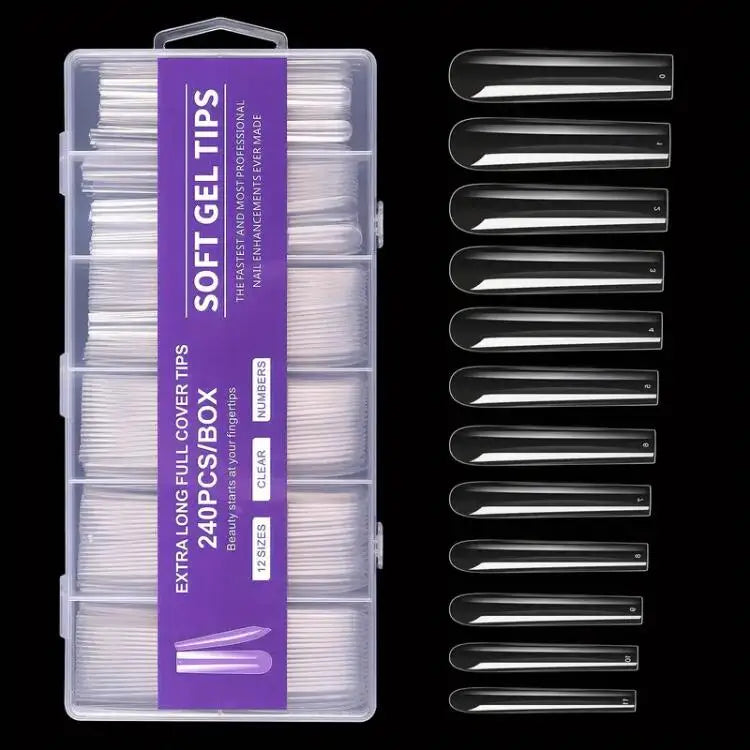 240pcs Full Cover Long Coffin Gel Nail Tips Set Clear Acrylic Press on Nails With French Tips for Beautiful and Durable Manic
