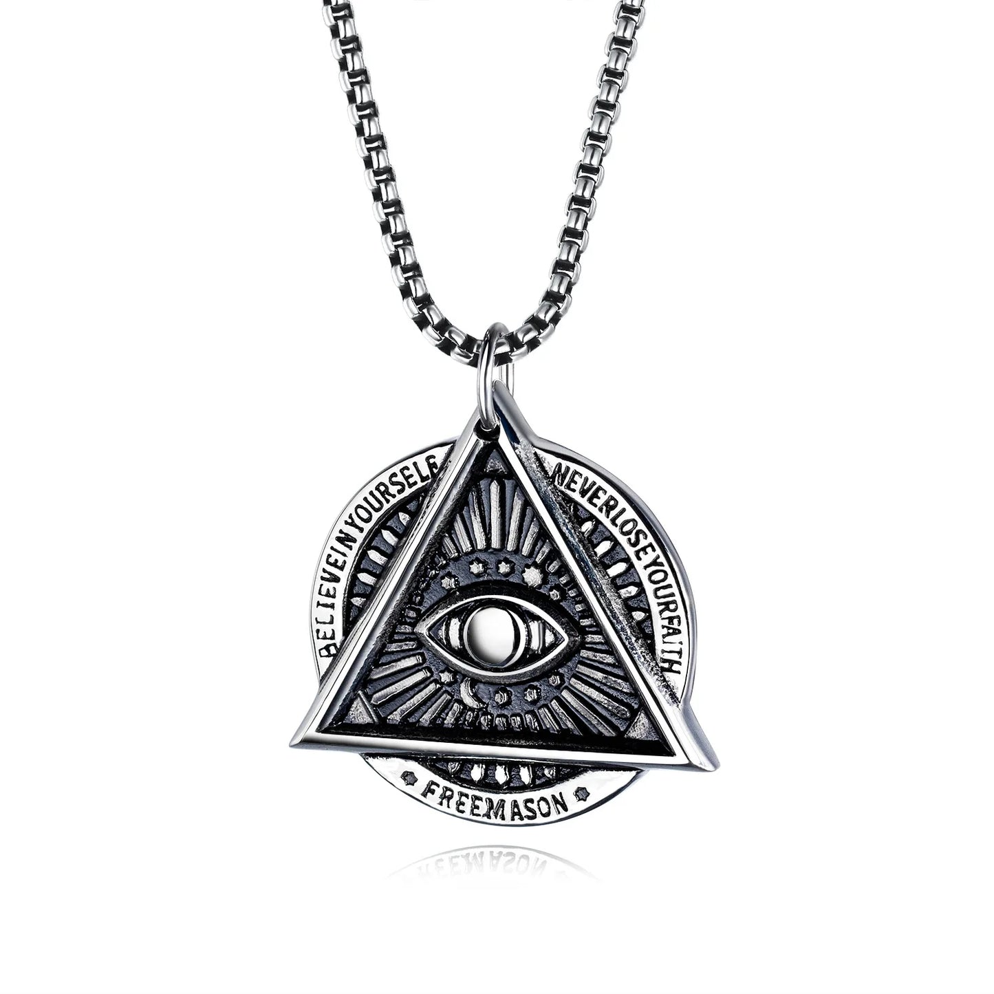 Hot Sale Retro Personality Masonic Triangle Demon Eye Jewelry Men's Stainless Steel Jewelry Pendant Necklace for Men Wholesal