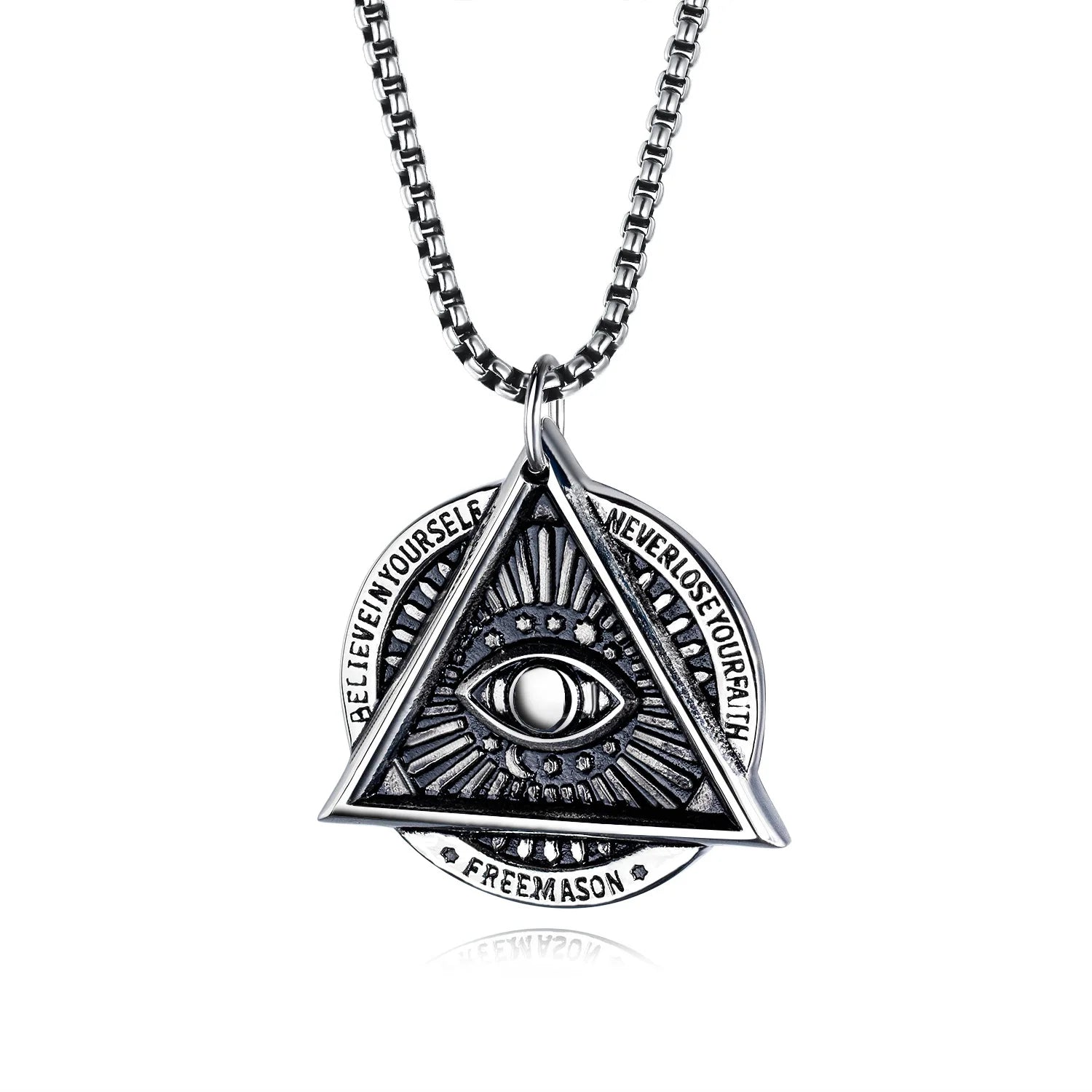 Hot Sale Retro Personality Masonic Triangle Demon Eye Jewelry Men's Stainless Steel Jewelry Pendant Necklace for Men Wholesal