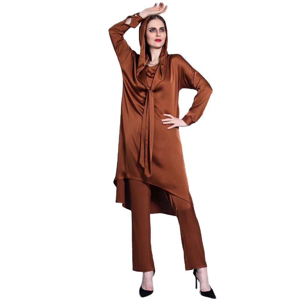 Plain Color Soft Fabric Islamic Traditional Clothing Hoodies Top With Same Color Pants Women Suits Set for Muslim