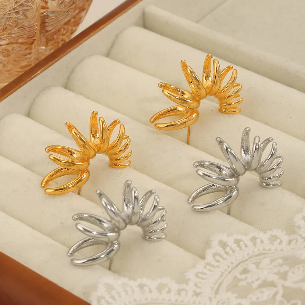 Minimalist Irregular Design Trendy 18K Gold Plated Stainless Steel Flower Petals Drop Earrings for Women Fine Jewelry