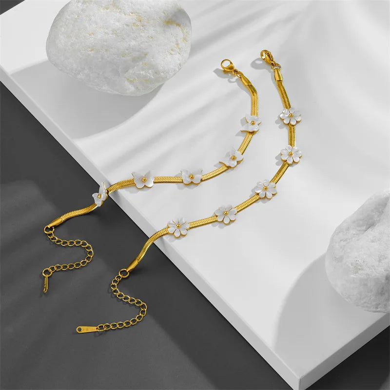 Fashion18K Gold Plated Stainless Steel Bracelet Flower butterfly Enamel Bracelets Snake Bone Chain Jewelry for Women