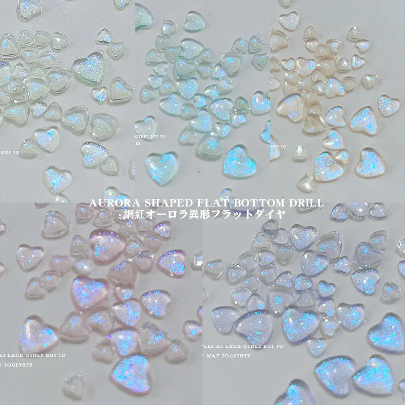 50pcs Mixed Size Love Jewelry Nail Charms Aurora Heart Nail Art Decoration 3D Peach Heart Nail Parts for DIY Manicure Accesso