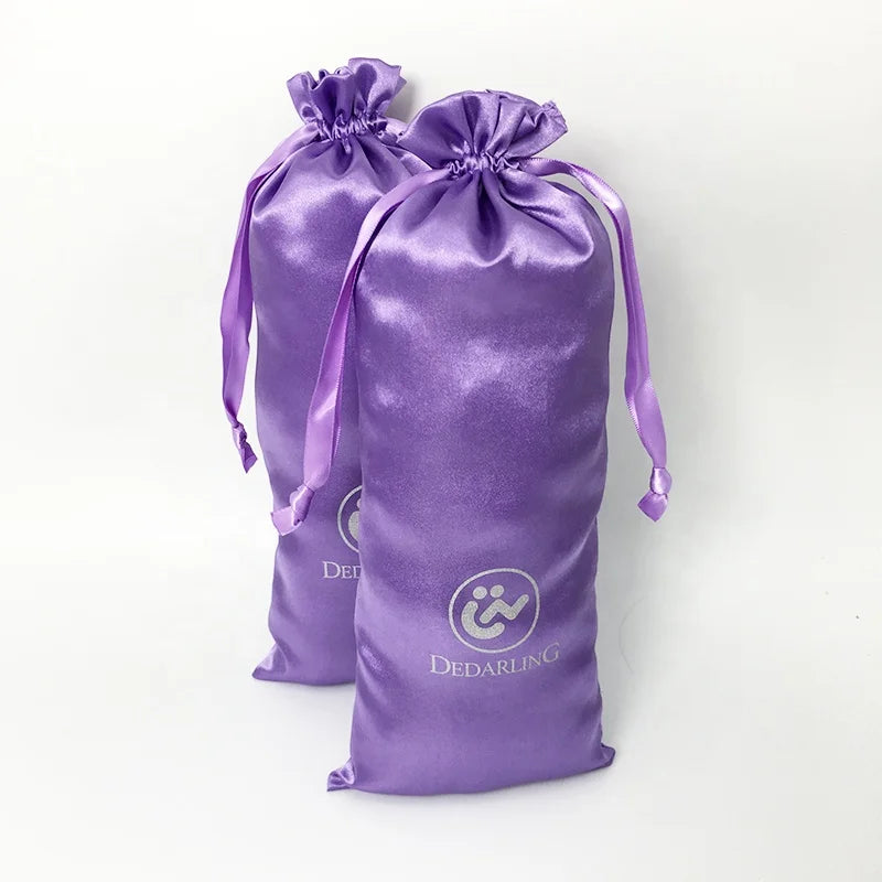 Printed satin purple romantic Gift Satin pouch hair dust clutch cosmetic Drawstring Bag handbag Satin pouch with purple ribbo