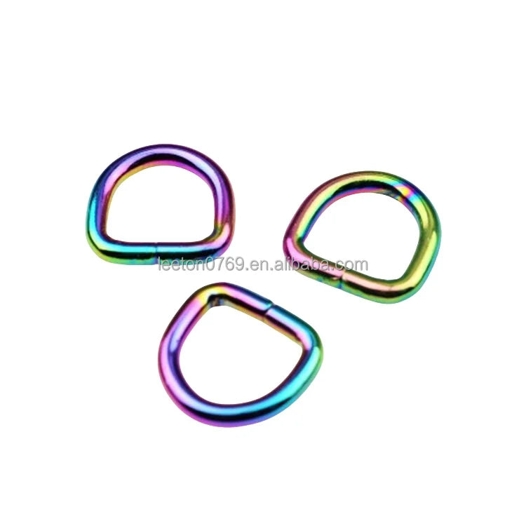 Stock Supply Good Quality 16 X 16 X 3.8mm rainbow Colored Metal D Ring Bag Bucckle