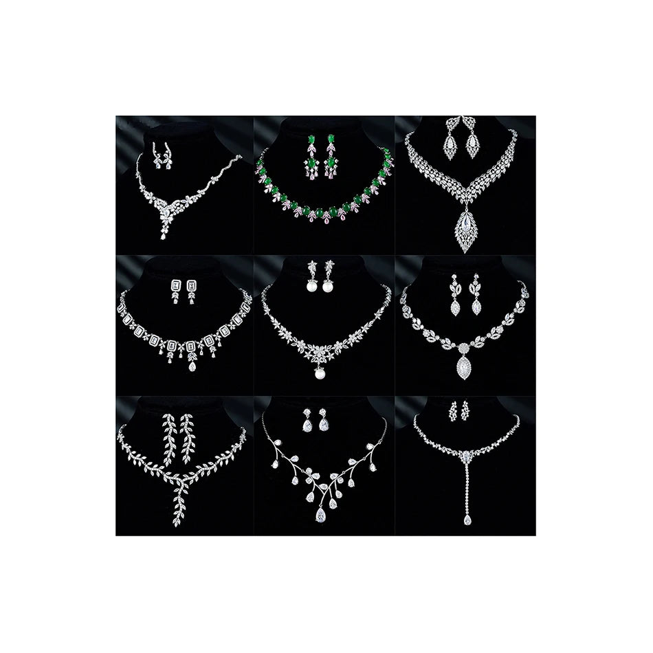 Luxury Sparkling New Necklace Jewelry 3A Zircon Earrings Necklace Dress Wedding Bridal Jewelry Set