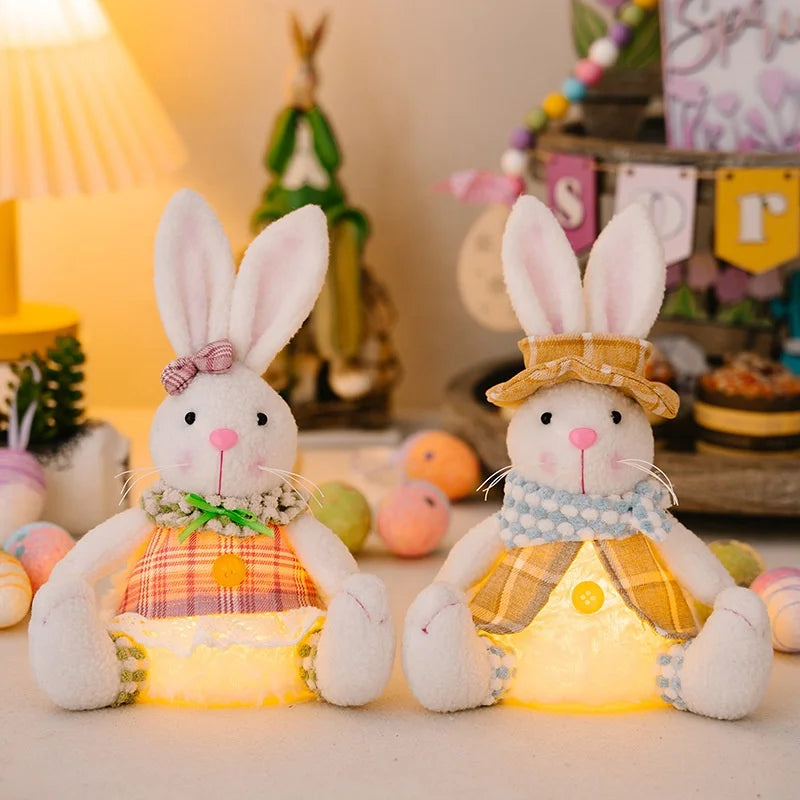 Handmade Luminous Easter Bunny Plush Doll LED Glowing Rabbit Dwarf Ornament for Window Display Spring Home Holiday Gifts