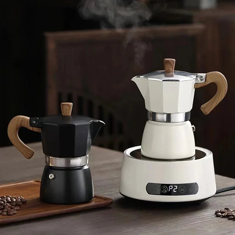 Stovetop Espresso Coffee Maker Aluminum 6 Cup Capacity Moka Coffee Potinduction with Wooden Handle
