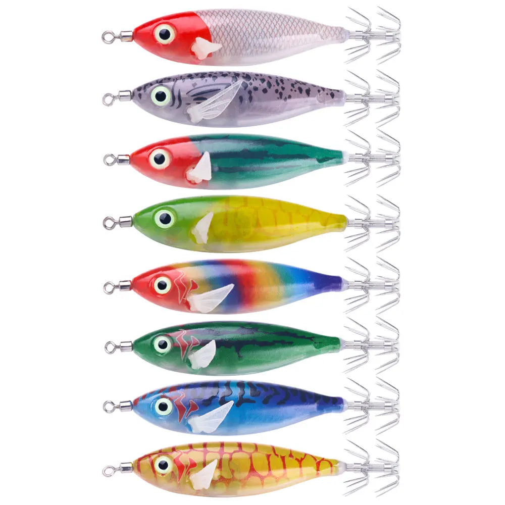 Wholesale SJ052 8cm 6g Saltwater Luminous Shrimp Baits Night Glow Squid Jig Fishing Lures