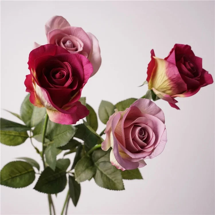 Diana Rose Flower Artificial Single Stem Real Touch Silk Latex Faux Pink White for Graduation Mother's Day Party Home Decorat