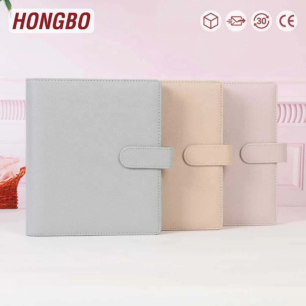 Hongbo Best Selling A5 Wider Planner Binder Custom Dividers/Insert 35mm Gold Ring Personalized Litchi Leather Documents Walle