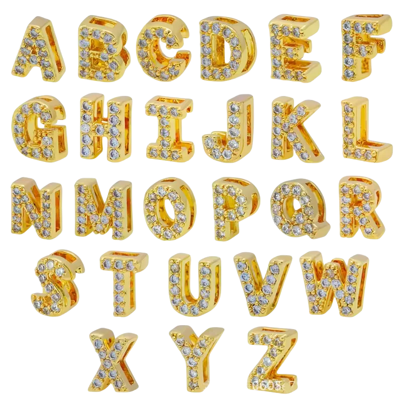 Wholesale 26 English Letter Slider Charms Beads Full Diamond DIY 8mm Bracelet Belts Dog Collars Colorful Rhinestone Loose Bea