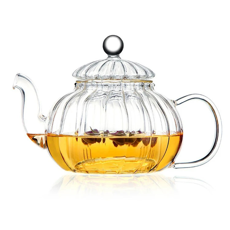 Hot Selling Turkish 600ml/20OZ Modern Luxury Handmade Clear Borosilicate Glass Teapot Pumpkin Shaped Eco-Friendly Infuser for