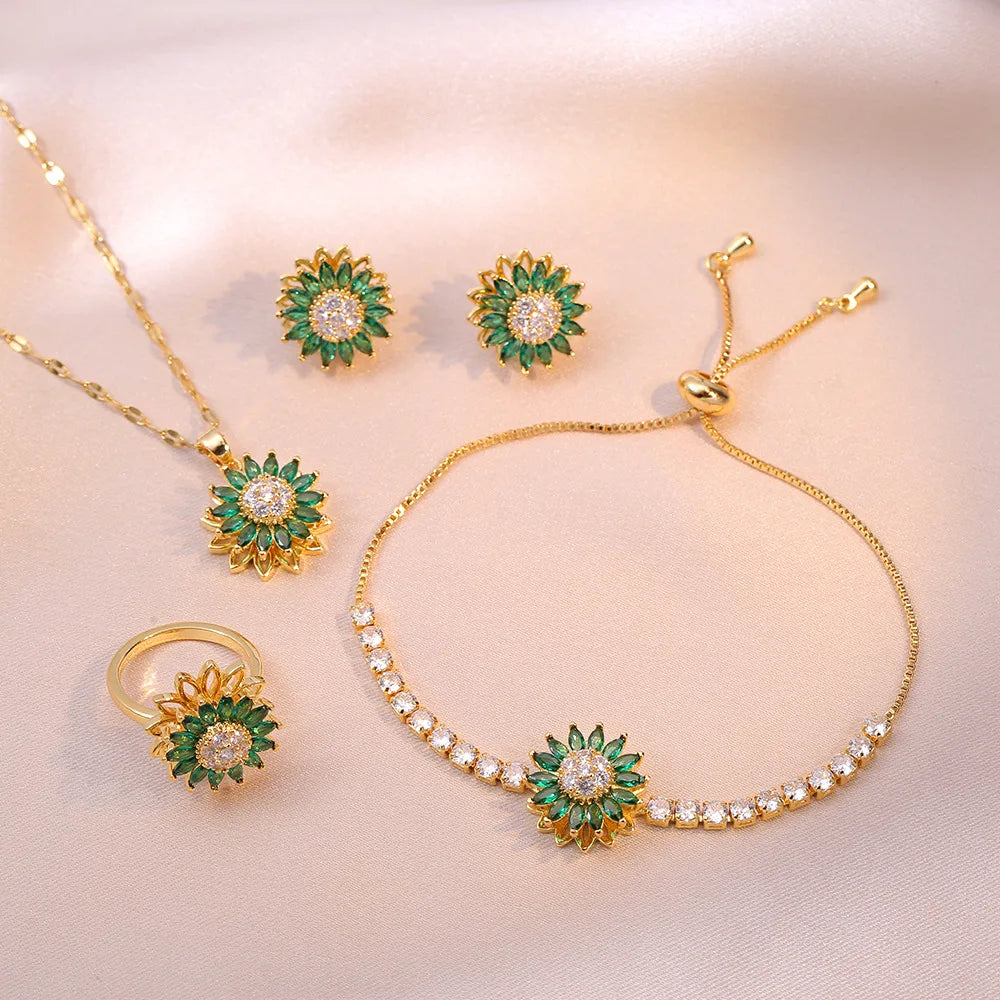 Fashion Jewelry 4 Can Rotate Pendant Earrings Rings Bracelets Micro-embedded Zircon Titanium Steel Necklace