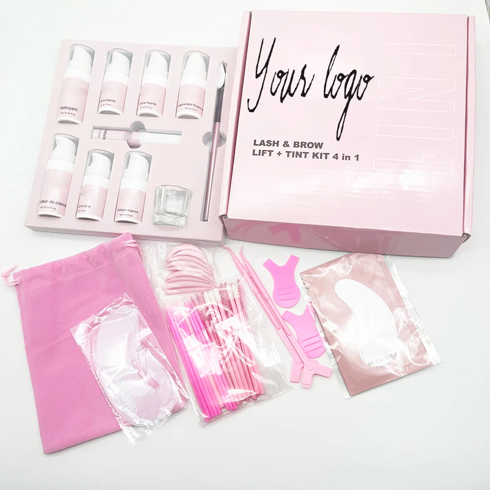 Custom logo Lash Lift Kit Brow Lamination Eyelash Perming Kits 4 in 1 Brow Tint Eyelash Lifting Set Lotions Vegan Lash Lift K