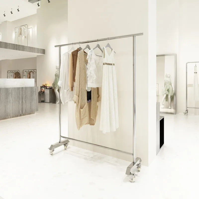 Adjustable Stand Mobile Clothes Racks With Wheel Clothing Shop Stainless Steel Display Rack