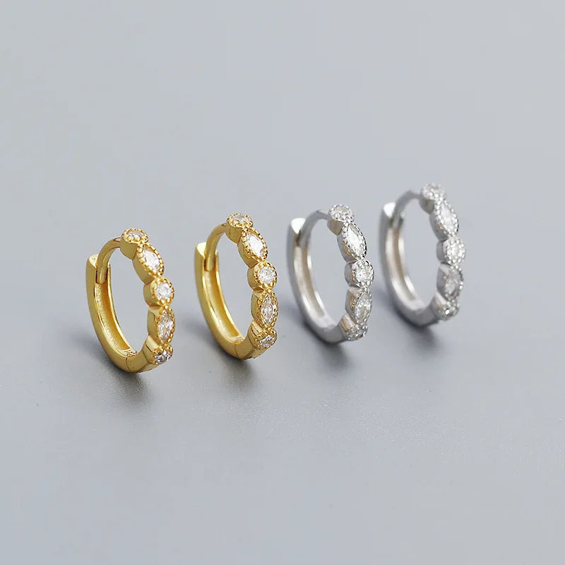 Pure 925 Sterling Silver Huggie White Zircon Gemstone Pave Geometric Hoop Earrings for Women Fine Jewelry YHE0604
