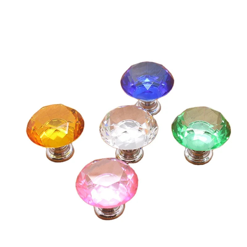Multi-Color Crystal Glass Diamond Knob Single Hole Alloy Drawer Cabinet Door Handle for Kitchen Dresser Wardrobe & Bedroom Us