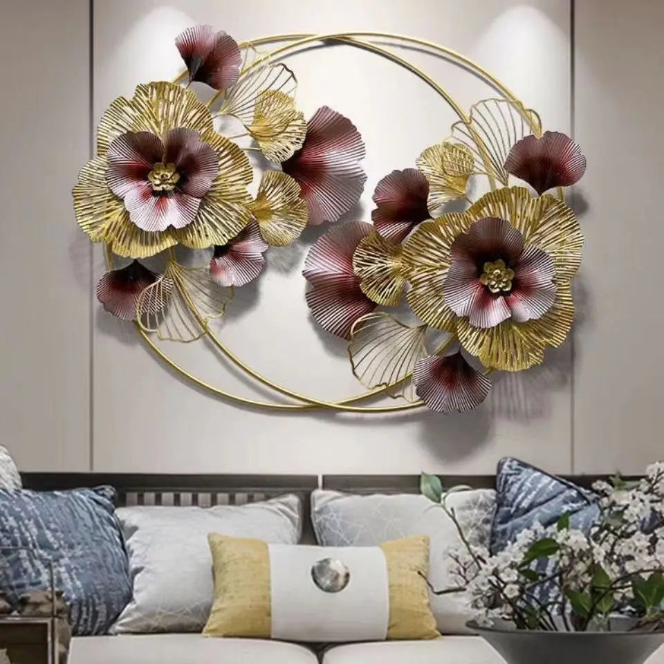 100x80cm New Modern Luxury Home Decor 3D Gold Flower Metal Art Wall Hanging for Living Room Background on Sale