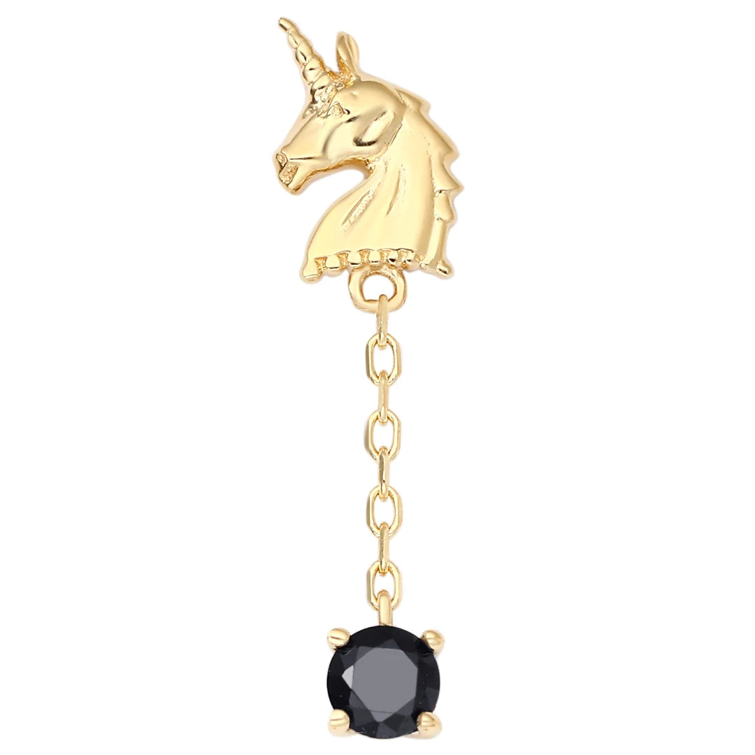 Eternal Metal 14K Solid Gold Unicorn Shaped Cute Wedding CZ Dangled Ear Belly & Tragus Piercing Jewelry Internally Threaded T