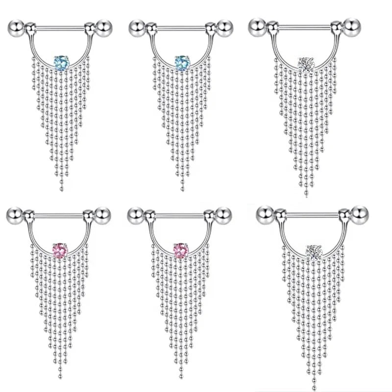 New Arrive Sexy Nipple Piercing Body Jewelry Stainless Steel Beads Tassels Nipple Ring for Hot Girls and Women