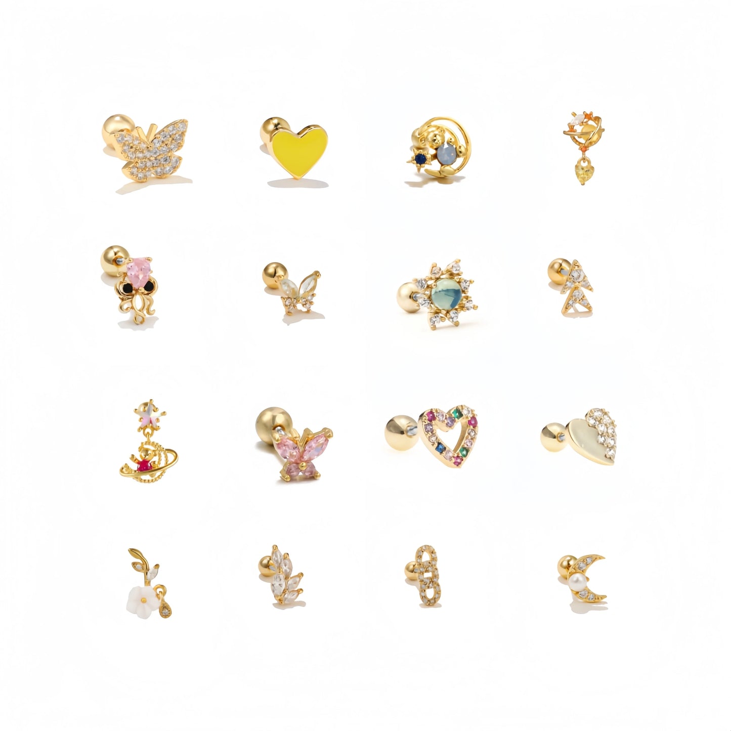 ZUOLA Trendy Fashion Piercing Jewelry 18K Gold Plated Stud Earrings Heart Shaped Hypoallergenic Zircon Screw Ball Back Unisex