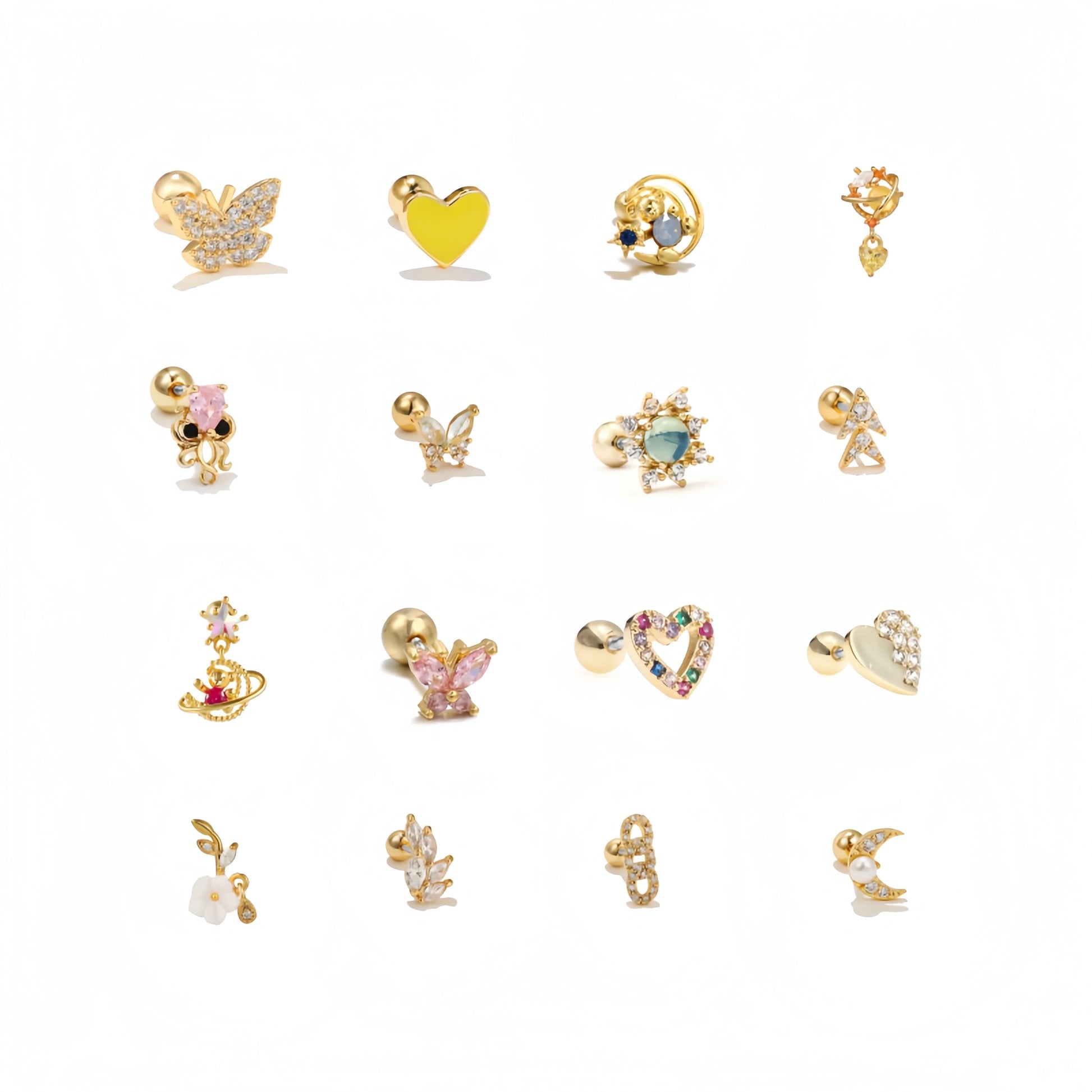 ZUOLA Trendy Fashion Piercing Jewelry 18K Gold Plated Stud Earrings Heart Shaped Hypoallergenic Zircon Screw Ball Back Unisex
