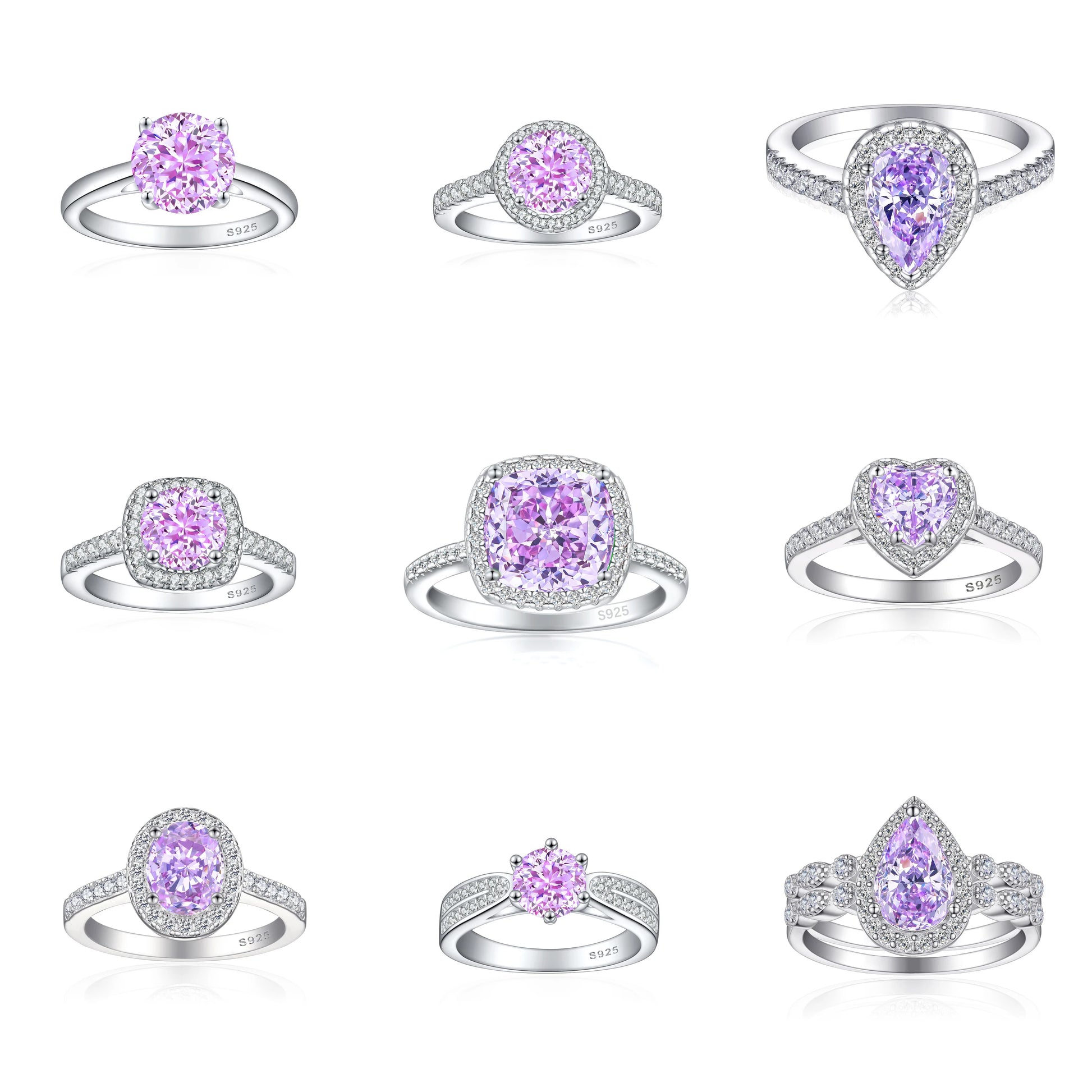 925 Sterling Silver Jewelry Factory Wholesaler Pear Cut Rhodium Plated Purple Cubic Zircon Main Stone Engagement Ring Wholesa