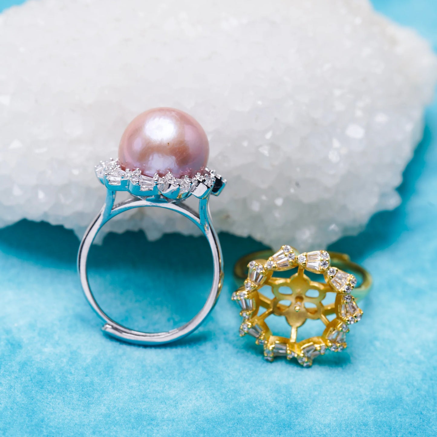 Re011004 DIY 9-11mm Natural Freshwater Pearl Ring Accessory 925 Sterling Silver Adjustable Size Engagement Ring for Women