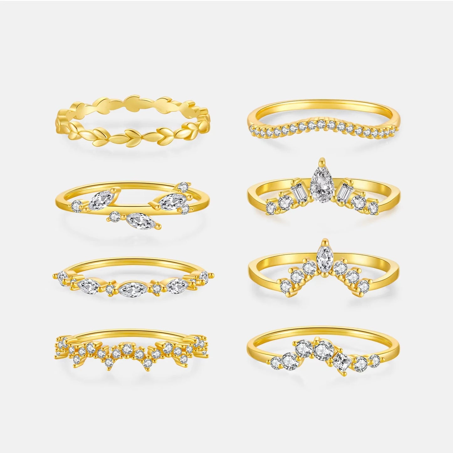 FUAMAY Unique Promise CZ Engagement Wedding Party Anniversary Curved Ring Minimalist Bohemian Pave Rings Set 18K Gold Plating