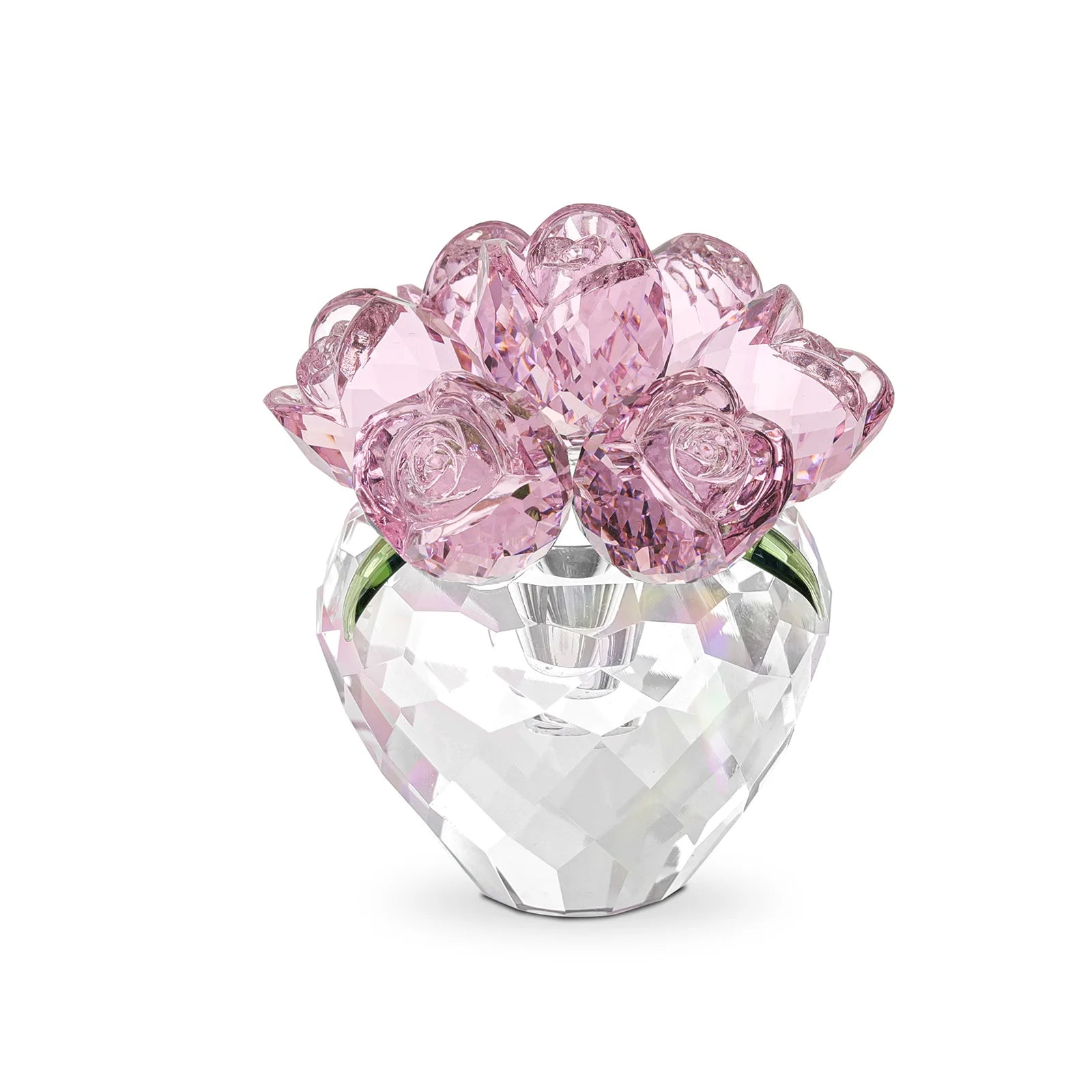 Lovely Pink Crystal Flower Gifts for Mom Wife Girlfriend Glass Flower Ornaments for Home Office Tabletop Paperweight