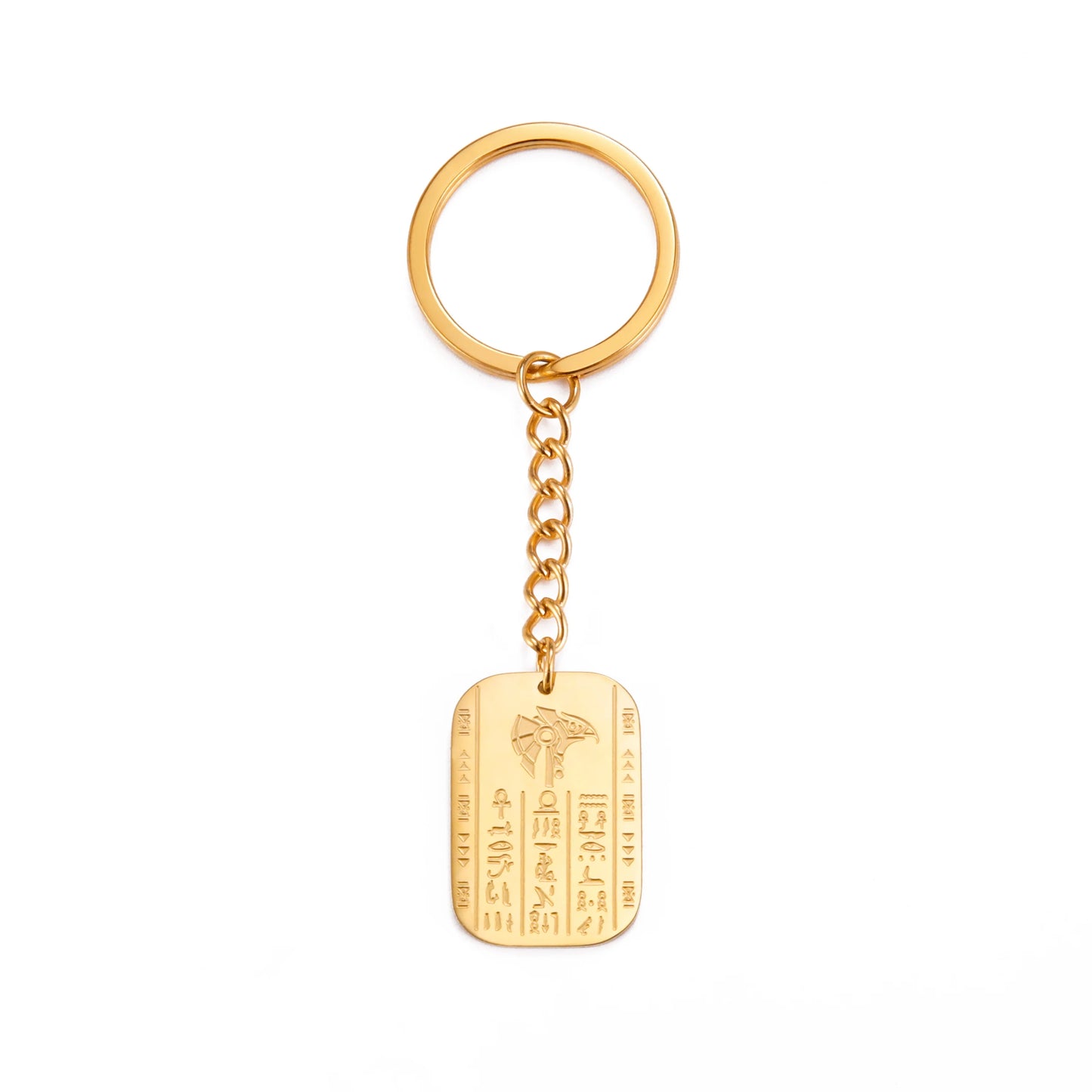 Egyptian Cartouche Hieroglyph Pendant Keychain Pharaoh Patronus Totem Protection Amulet Stainless Steel Keyring