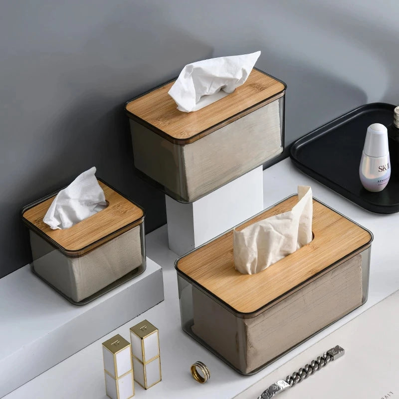 Tissue Box Holder Household Paper Towel Storage Box Bamboo Lid Tissue Storage Container Napkin Box Eco-Friendly Wood Table De