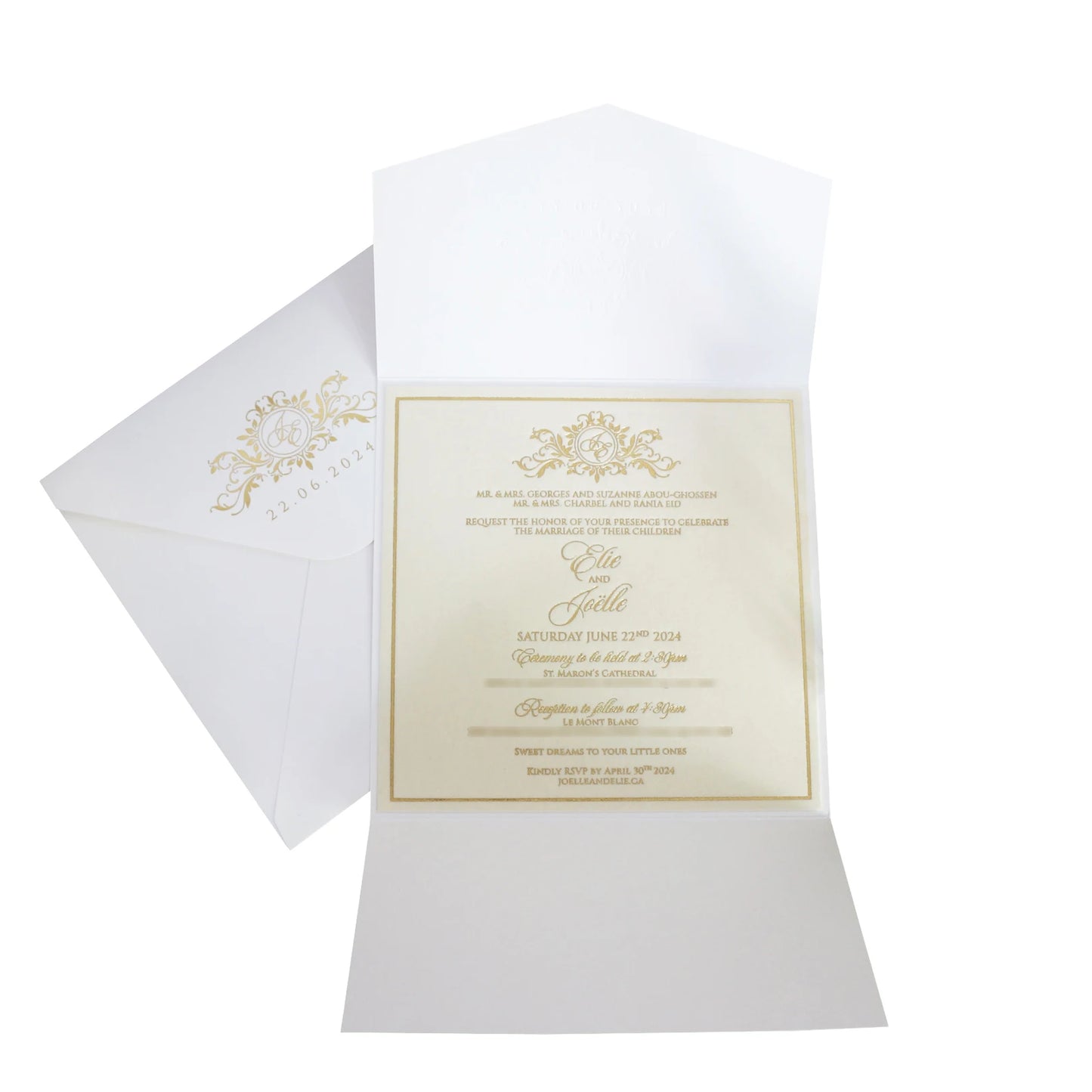 Custom Elegant Ivory Gold Foil Velvet Invitations Beige Paper Envelopes Glamour Wedding Invitation Set