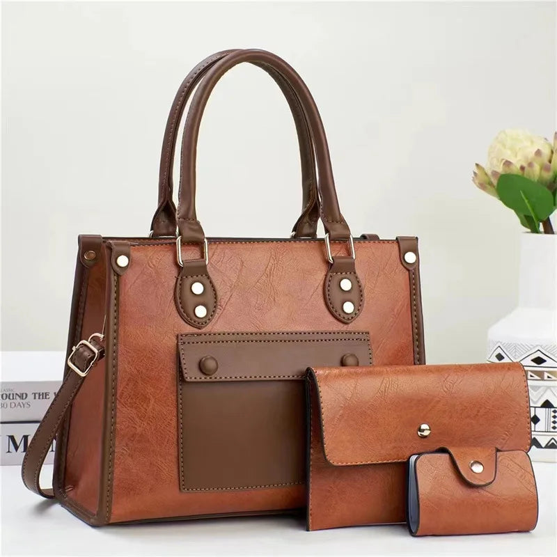 2024 New Stylish 3 Pieces Set Ladies Top Handle Tote Bags Large Size Women's Purse Chains Letter Vintage Autumn Winter Summer
