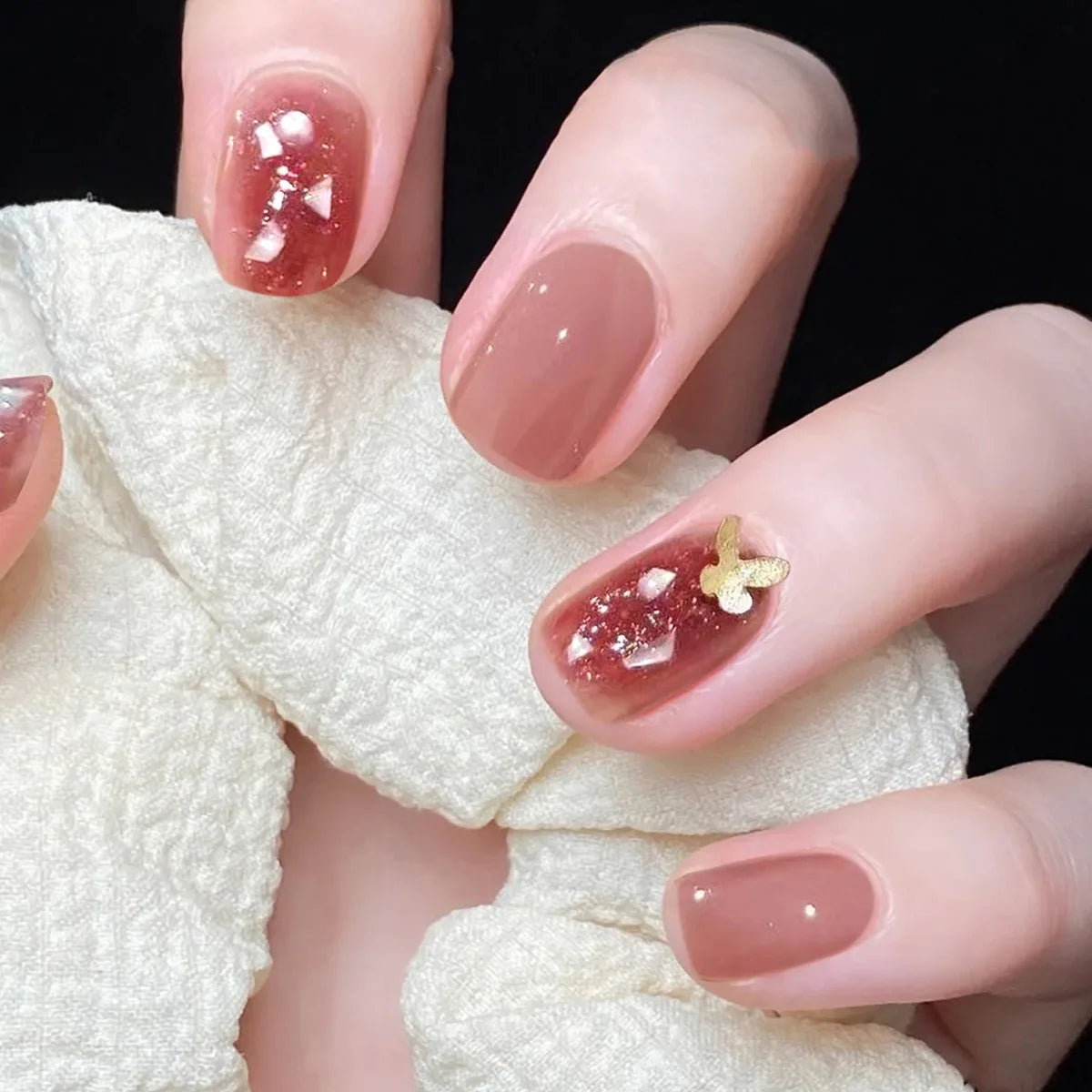 Pinkish Glitter French Sequins 24 Pcs Ready Stock Wholesale Press on Nails Artificial Fingernails Acrylic Candy False Nails 1