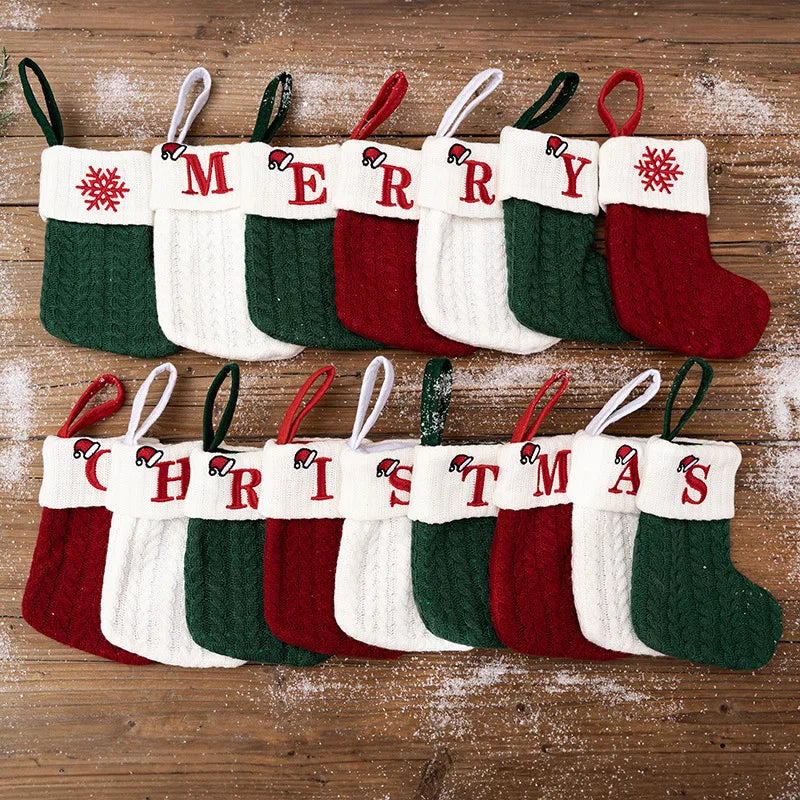 Wholesale Knitted Christmas Stockings Merry Christmas Letter Mini Xmas Socks Ornament Embroidery Fireplace Tree Home Decor