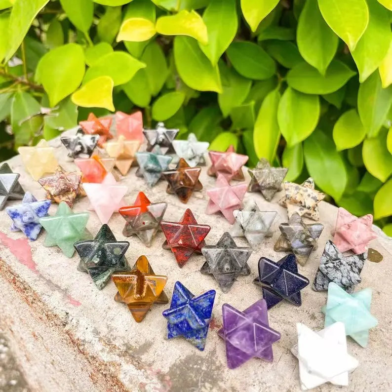 1Inch Hand Carved Natural Crystal Merkaba Star/Mini Merkaba Star Crystal Carving Gemstone Figurines for Home Decor Pocket Sto