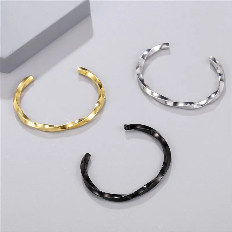 Hot Sale Unisex Stainless Steel Bangle Cuff 18K Gold Plated Twisted Crescent Moon Irregular Wave Open Bangles