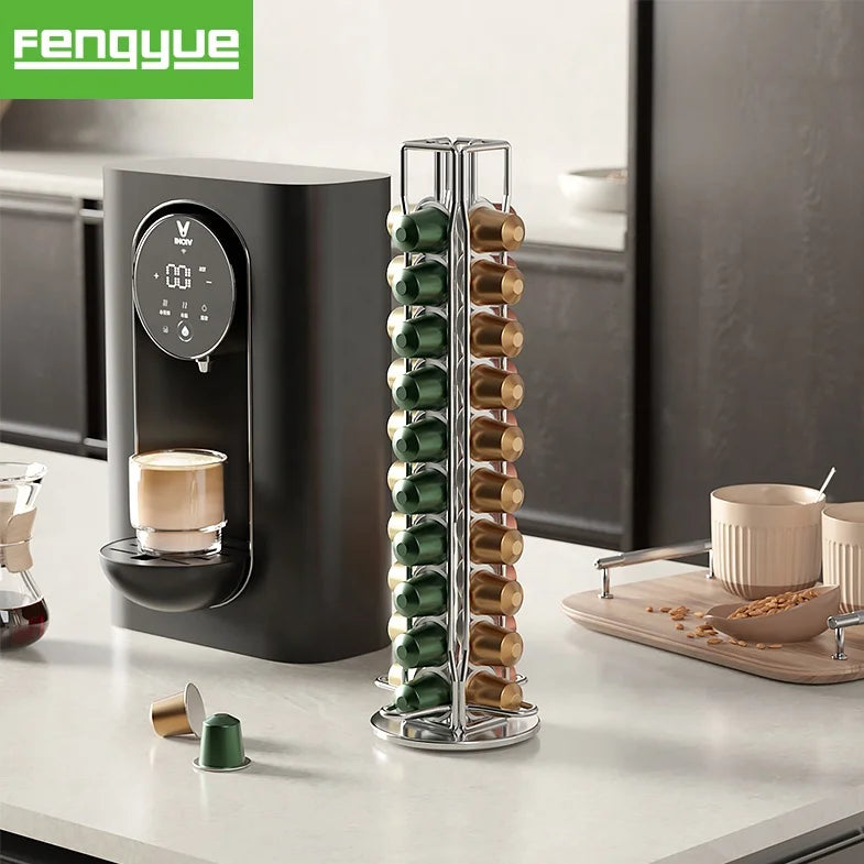 Metal 360 Rotating Carousel Coffee Pod Stand Capsule Tower Display Rack Holds up to 40 Pcs for Kitchen Nespresso Original