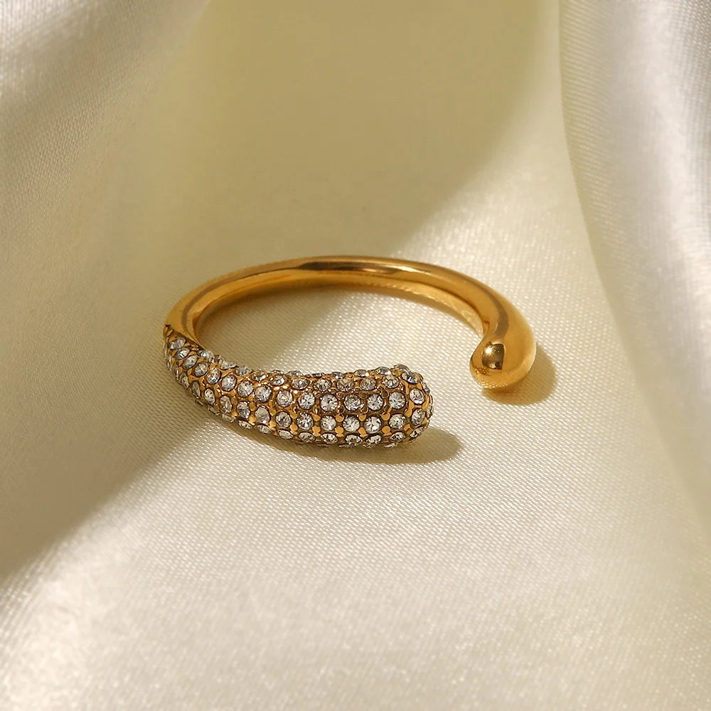 Wholesale Fine Jewelry 18k Gold Plated Stainless Steel Cz Diamond Finger Ring Gold Weeding Band Ring Adjustable Open Ring