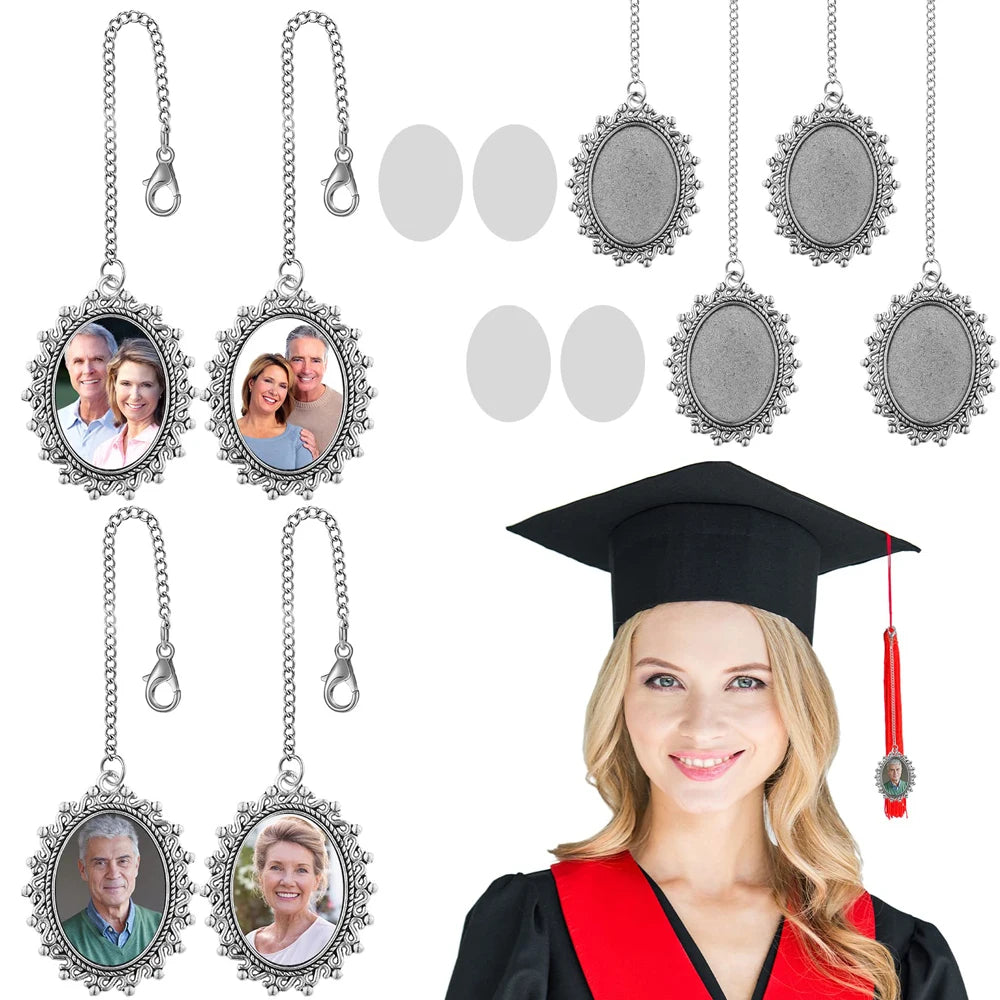 Sublimation Graduation Cap Topper with Tassel Charm Pendant Silver Alloy Modern Design