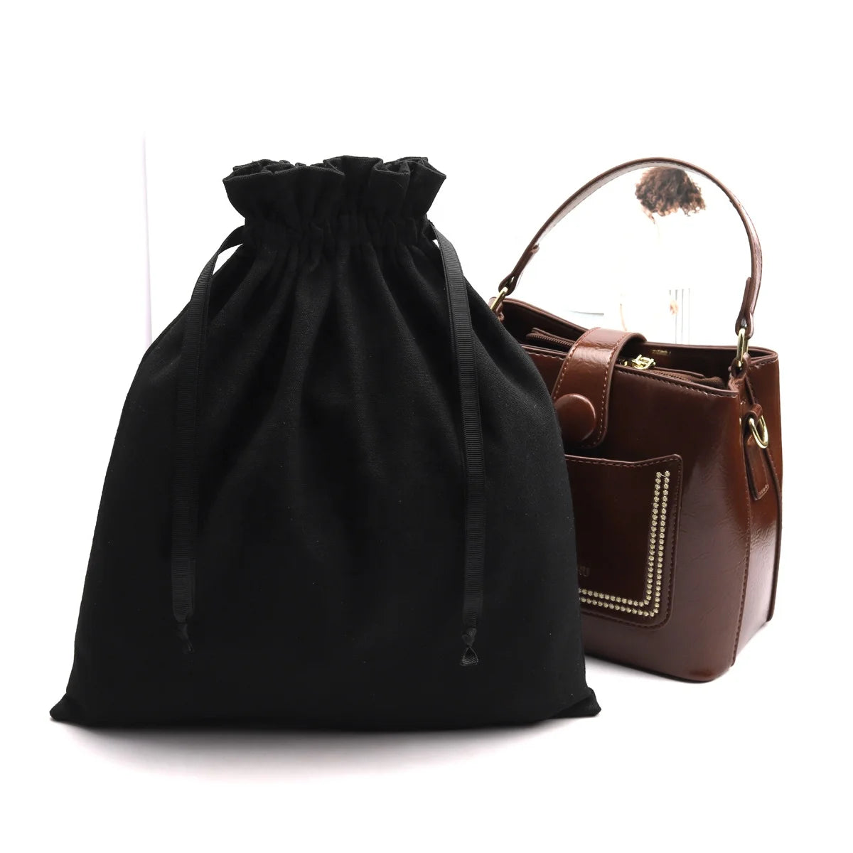 Promotion Black Canvas Drawstring Clothing Shoe Shopping Bag Soild 8Oz Canvas Cotton Gift Pouch Handbag Packing Dust Bag